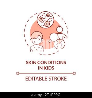 2D thin line red icon skin conditions in kids concept Stock Vector