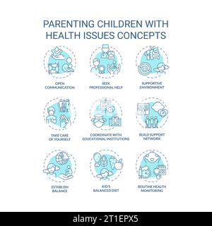 Editable blue icons representing parenting children concepts Stock Vector