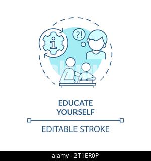 2D customizable thin line blue icon educate yourself concept Stock Vector