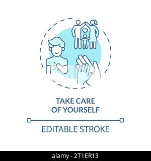 2D thin line blue icon take care of yourself concept Stock Vector