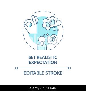 2D thin line blue icon set realistic expectations concept Stock Vector