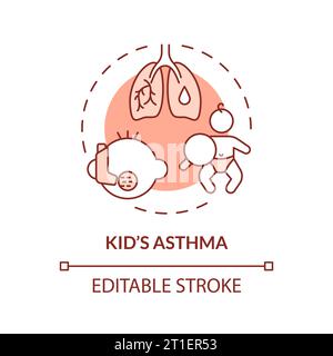 2D customizable thin line red icon kids asthma concept Stock Vector