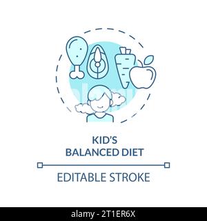 2D customizable thin line icon kids balanced diet concept Stock Vector