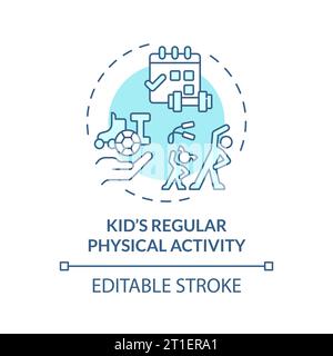 2D thin line icon kids regular physical activity concept Stock Vector