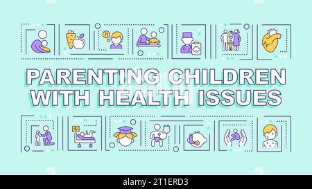 Parenting children with health issues text multicolor icons Stock Vector