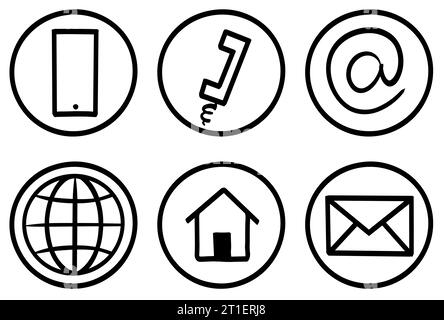 Icon set Business Contact us doodle hand drawn Stock Vector