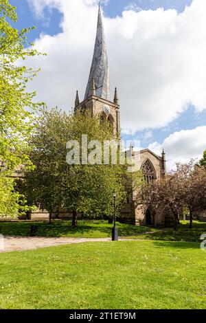 Chesterfield church, Chesterfield, Derbyshire, Peak District, UK, England, Chesterfield spire, twisted spire, Chesterfield church spire, crooked spire Stock Photo