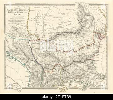 BALKANS ANCIENT. Macedonia, Thracia, Illyria, Moesia and Dacia. SDUK 1844 map Stock Photo