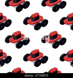 Pattern of robotic lawnmowers in isometry on a white background. Vector Stock Vector