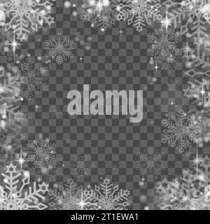 Christmas background made of many layers of snowflakes of different shapes, sizes and transparency. Stock Vector