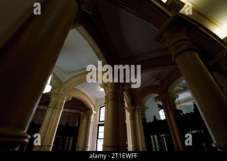 Ceiling with columns and classic moldings in an old house Stock Photo