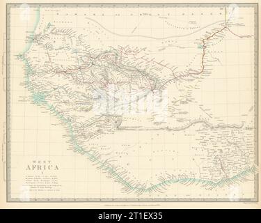 WEST AFRICA showing early explorers' routes & Mountains of Kong. SDUK 1844 map Stock Photo