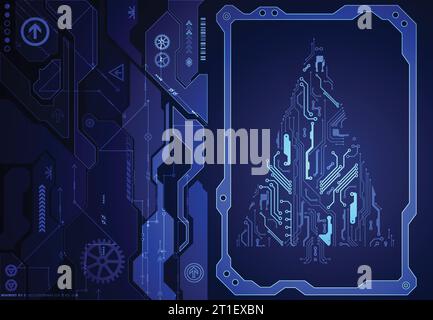 Technology christmas tree from digital electronic circuit. Stock Vector