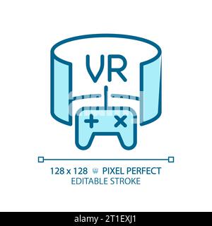 2D thin linear blue virtual reality icon Stock Vector