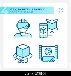 Simple editable blue VR, AR and MR icons pack Stock Vector