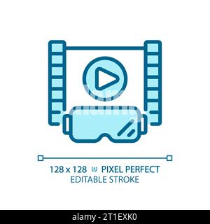 2D thin linear blue VR goggles and entertainment icon Stock Vector