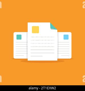 Document, folder with stamp and text icon in flat style. White papers vector illustration on isolated background. Confirmed or approved document sign Stock Vector
