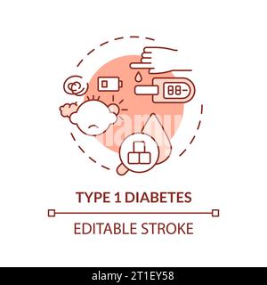 2D customizable thin line red icon type 1 diabetes concept Stock Vector