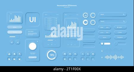 The user interface elements for the mobile app are blue. Stock Vector
