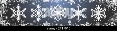 A set of white snowflakes with a dark background. Stock Vector