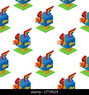 Pattern of roosters in isometry on a white background. Vector Stock Vector
