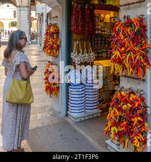 Palma de Mallorca, Spain; September-08, 2023: Shop with typical Mallorcan products in a central pedestrian street in Palma Stock Photo
