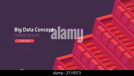 Isometric cartoon technology background. Big data concept. Binary ... image.