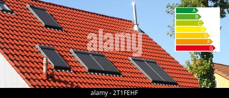 Energy label on a house in the background Stock Photo