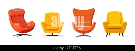 Set of various vintage armchairs. Furniture realistic illustration isolated on white background. Vector illustration Stock Vector