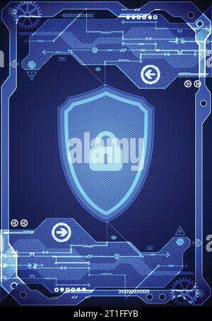 Protection concept of digital and technological background. Protect mechanism, system privacy, vector illustration Stock Vector