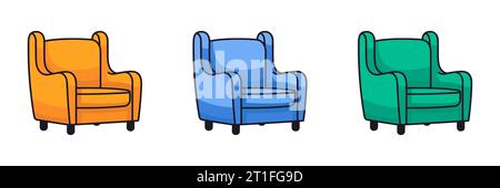 Set of vintage armchairs. Furniture realistic illustration isolated on white background. Vector illustration Stock Vector