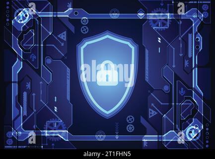 Protection concept of digital and technological background. Protect mechanism, system privacy, vector illustration Stock Vector