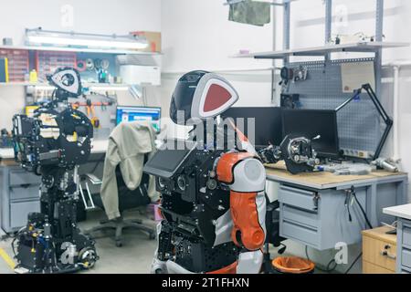 Perm, Russia - July 13, 2023: humanoid robot in the process of assembly ...