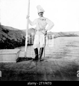 General Kitchener and the Anglo-egyptian Nile Campaign, 1898 Captain Adolf von Tiedemann, German Military attachÃ? and observer of the Campaign, poses in full dress uniform beside the River Nile after the Battle of Omdurman, during which Anglo Egyptian forces regained control of the city of Khartoum. Von Tiedemann accompanied Lord Kitchener when he travelled by boat to Khartoum for the ceremony to commemorate the death of General Gordon (who was killed when Khartoum fell to Mahdist forces on 26 January 1885). Stock Photo