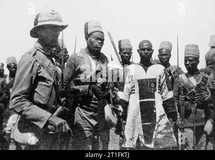 General Kitchener and the Anglo-egyptian Nile Campaign, 1898 Emir Mahmoud, leader of the Sudanese (Dervish) forces is captured at the Battle of Atbara. He is shown with a prisoner escort formed of men from the 10th Sudanese Battalion. The bloodstains on his jibba are from a bayonet wound to his left leg. Mahmoud was imprisoned at Rosetta and died in 1906. Stock Photo