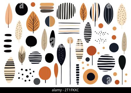 Set of abstract minimal mid-century element. Aesthetic modern striped art, geometric shapes. Artistic wall art design. Vector illustration Stock Vector