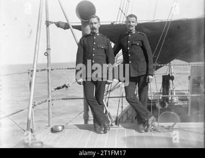 HMS Thistle, 1st Class Gunboat at the China Station 1910 - 1912 Wardroom Marine servants, Lemon and Nancarrow. Stock Photo