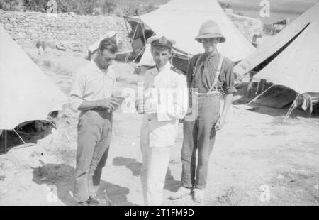 Knatchbull M (capt the Hon) Collection Three officers of No. 3 Squadron R. N. A. S, at Tenedos, Gallipoli, July 1915. Stock Photo