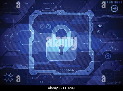 Protection concept of digital and technological background. Protect mechanism, system privacy, vector illustration Stock Vector