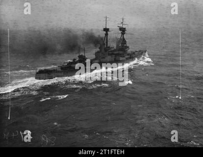 . Aerial photograph of British battleship HMS Superb under way. Stock Photo