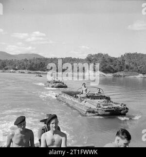 The British Army in Burma 1945 DUKWs on the Chindwin River, January 1945. Stock Photo