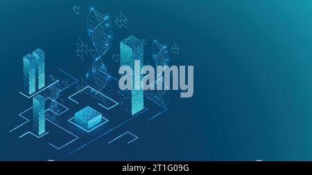 Isometric science concept. Abstract DNA technology background. Vector illustration Stock Vector