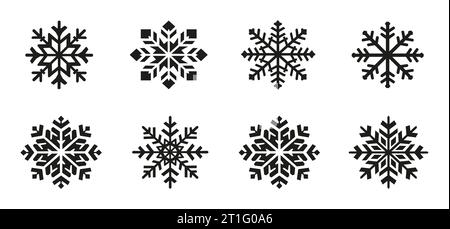 Snowflake winter set of black isolated, silhouette on white background ...