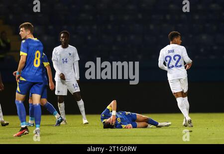 Sarajevo, Bosnia And Herzegovina. 13th Oct, 2023. Filip Cuic of Bih lies injured during the U21 EURO Qualification Group H match between Bosnia and Herzegovina and France at Grbavica Stadium in Sarajevo, Bosnia and Herzegovina, on October 13, 2023. Photo: Armin Durgut/PIXSELL Credit: Pixsell/Alamy Live News Stock Photo