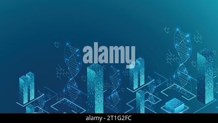 Isometric science concept. Abstract DNA technology background. Vector illustration Stock Vector