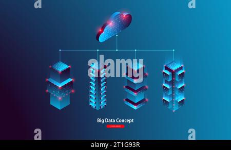 Cloud computing, storage, hosting, services. Vector concept. Computer technology, network, database, internet center. Stock Vector