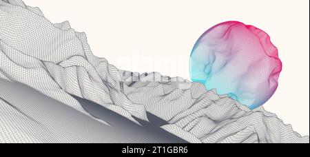 Abstract sphere. Wireframe landscape background. Futuristic vector illustration. Stock Vector