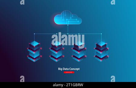 Cloud computing, storage, hosting, services. Vector concept. Computer technology, network, database, internet center. Stock Vector