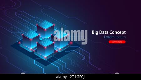 Isometric big data flow processing concept, database. Abstract technology background. Vector illustration Stock Vector