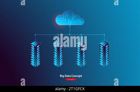 Cloud computing, storage, hosting, services. Vector concept. Computer technology, network, database, internet center. Stock Vector
